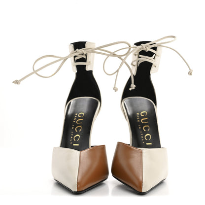 Gucci Soft Nappa Priscilla Ankle Cuff Pumps 37 Mystic White Harness Brown 2 of 7