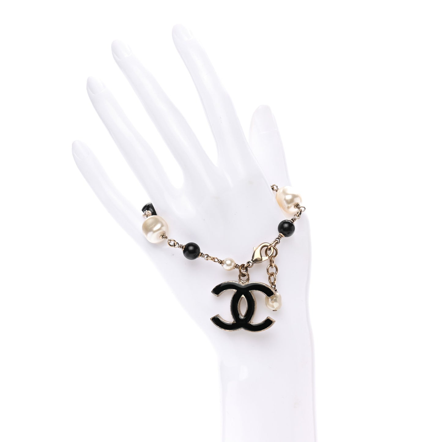 Enamel Pearl Beaded CC Bracelet Gold