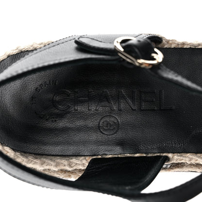 Chanel Lambskin Cap Toe CC Espadrilles Sandals 38 Black 7 of 9