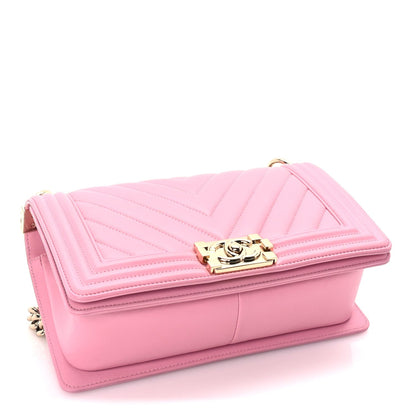 Chanel Lambskin Chevron Quilted Medium Boy Flap  Pink 3 of 9