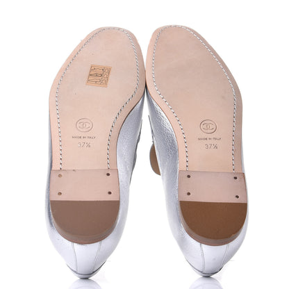 Chanel Crackled Goatskin Laminated CC Loafers 37.5 Silver 7 of 10