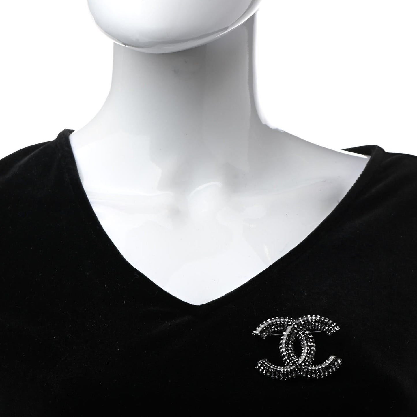 Resin Crystal CC Brooch Silver Black