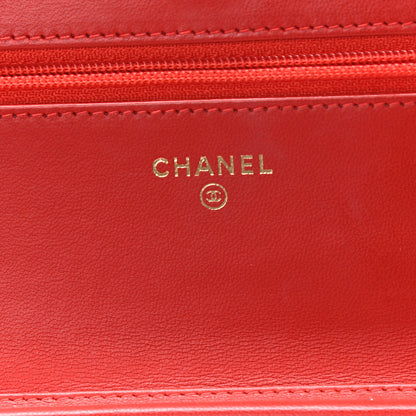 Chanel Lambskin Quilted Wallet On Chain WOC Red 6 of 14