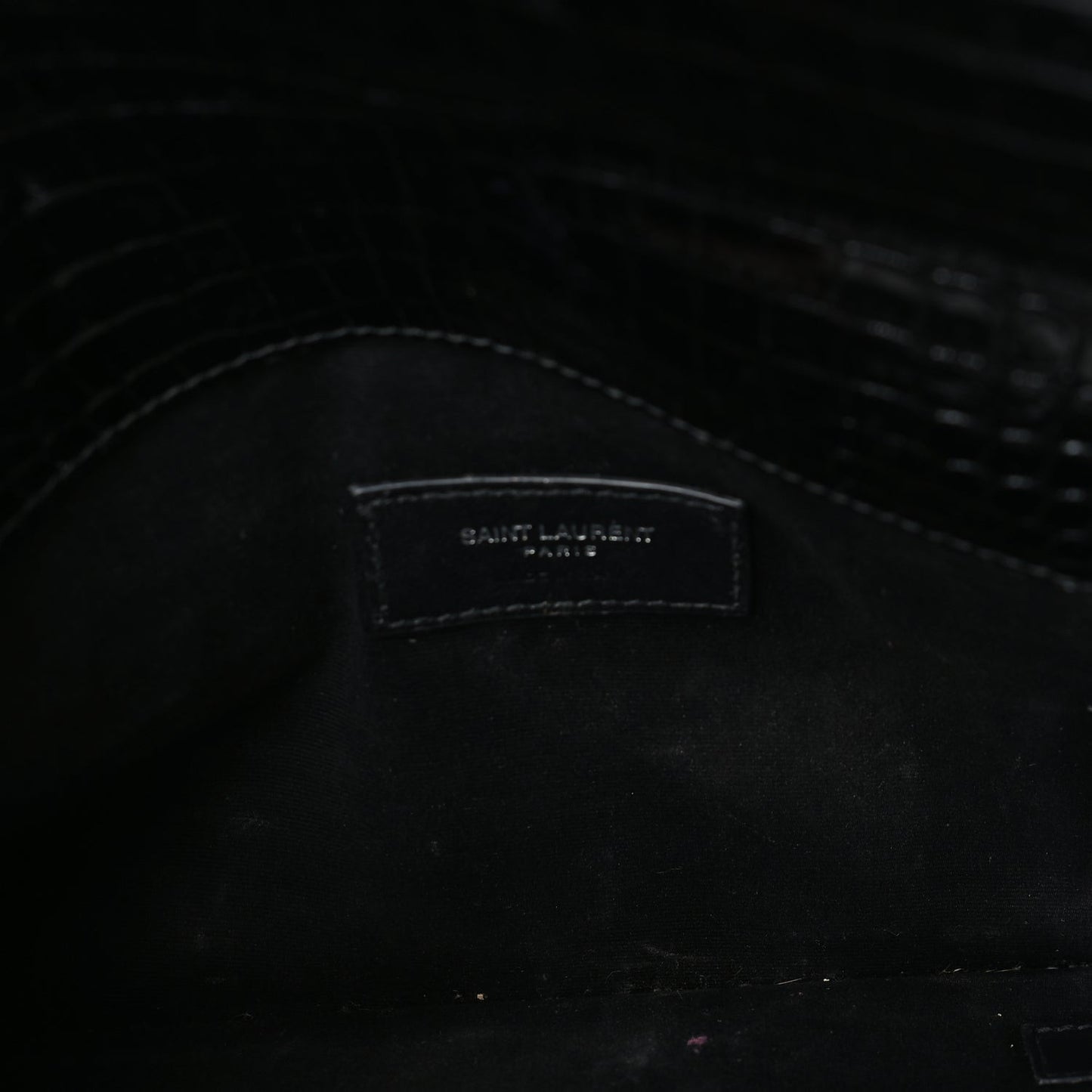 Calfskin Crocodile Embossed Uptown Monogram Pouch Black