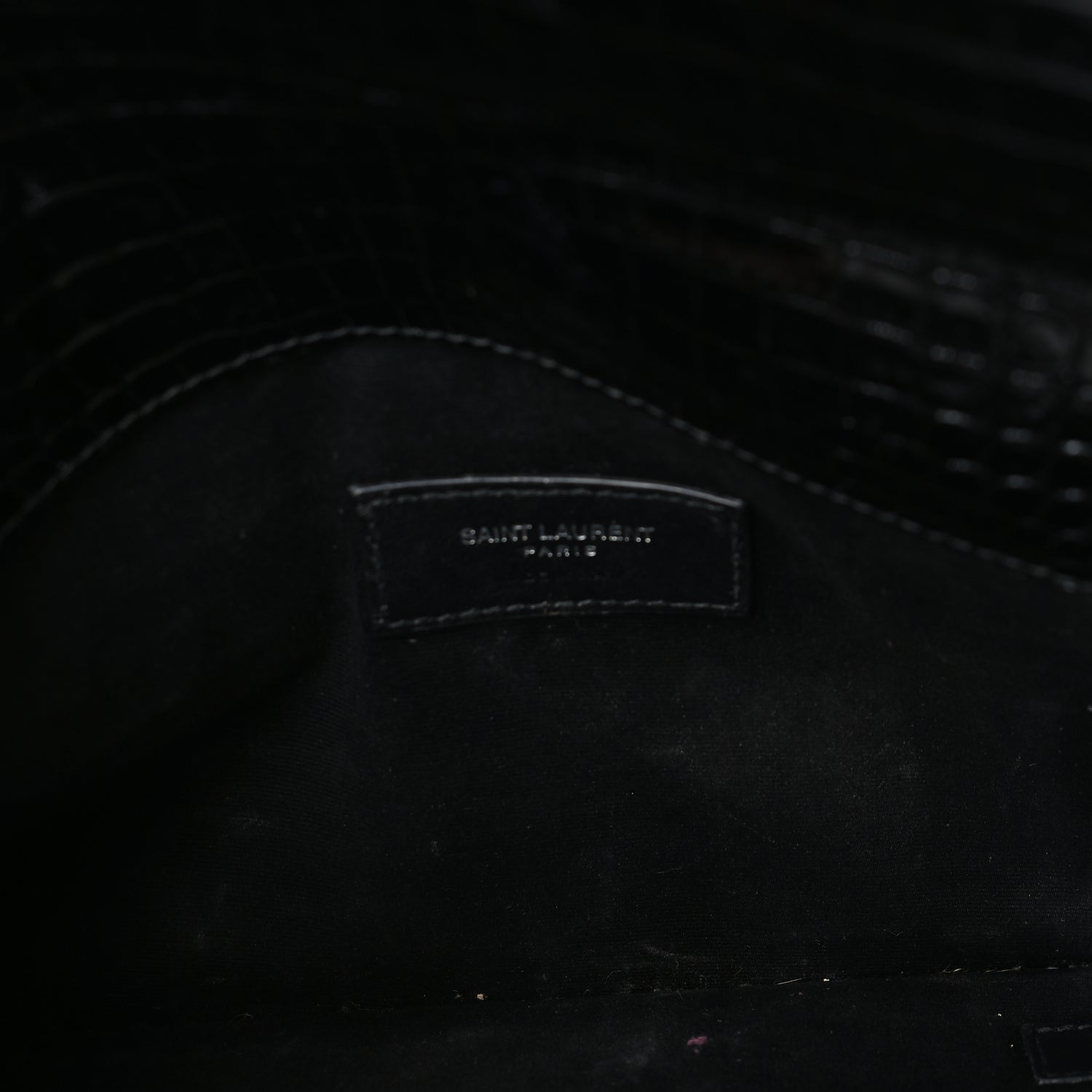 Saint Laurent Calfskin Crocodile Embossed Uptown Monogram Pouch Black 6 of 7