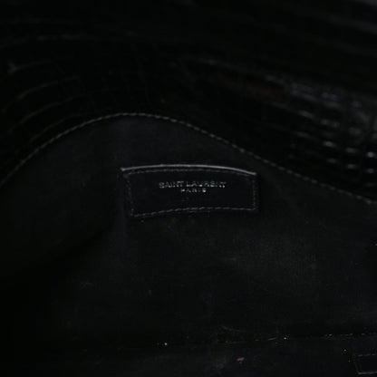 Saint Laurent Calfskin Crocodile Embossed Uptown Monogram Pouch Black 6 of 7