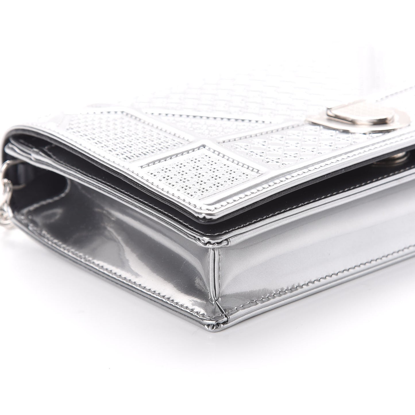 Metallic Patent Micro-Cannage Medium Diorama Flap Bag Silver