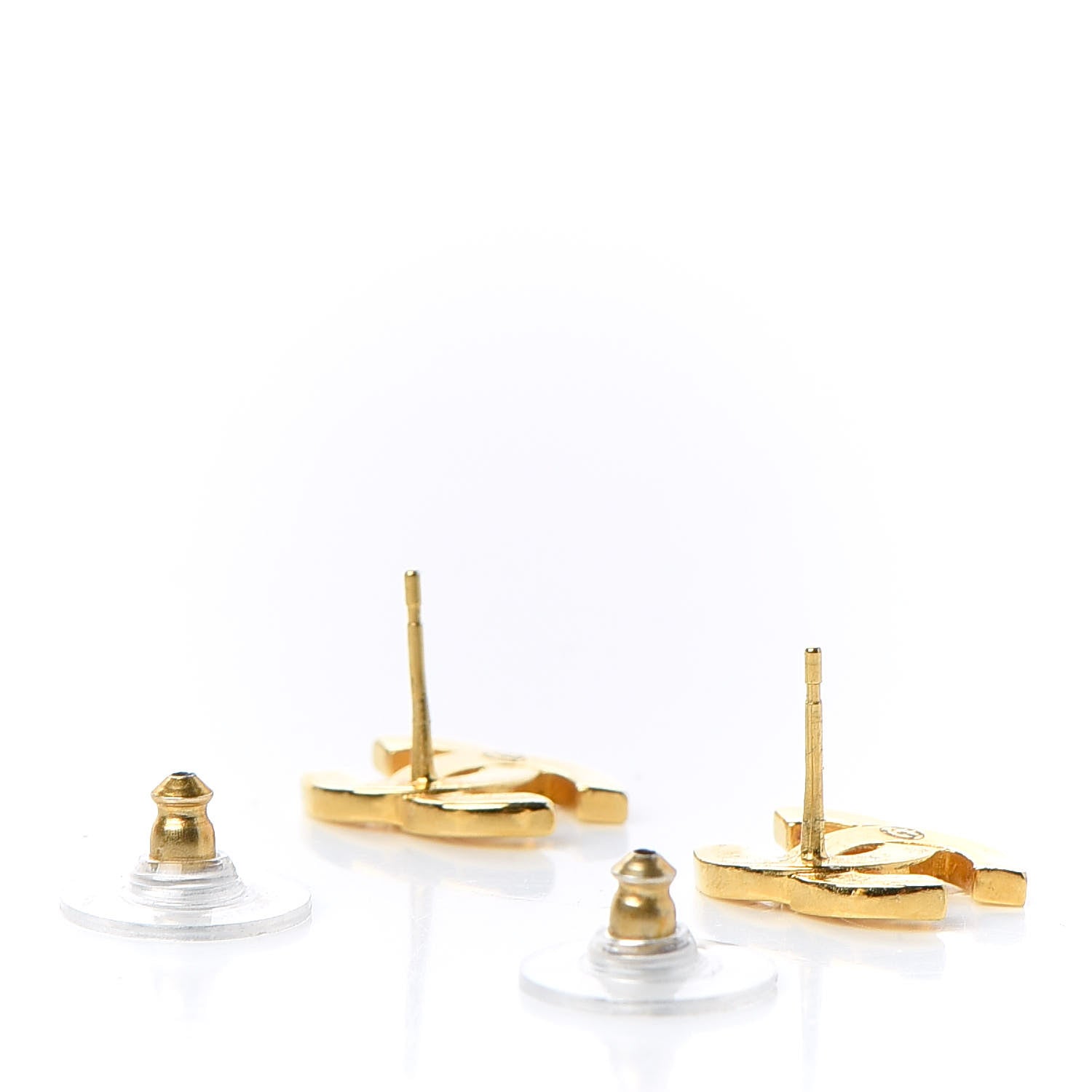 Chanel Metal CC Paris Button Stud Earrings Gold 3 of 5