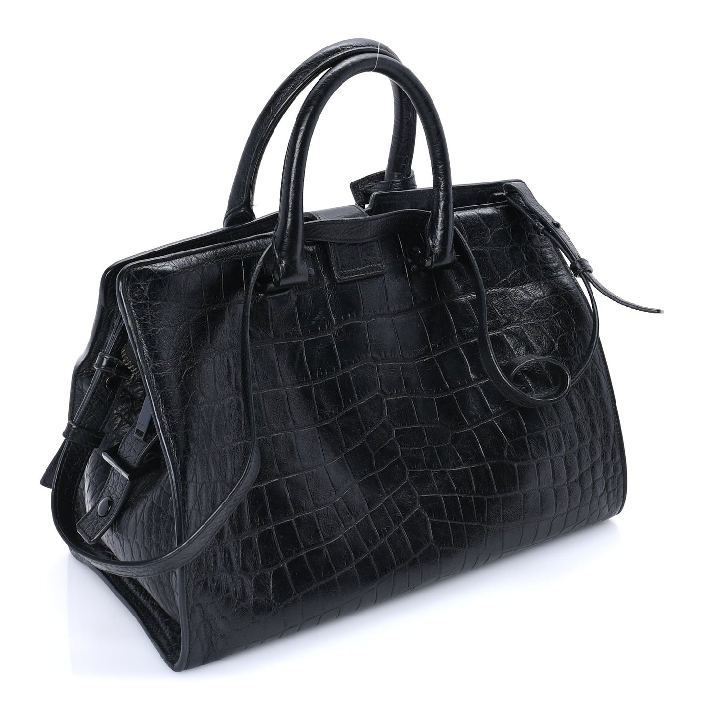 Calfskin Crocodile Embossed Small Monogram Cabas Black