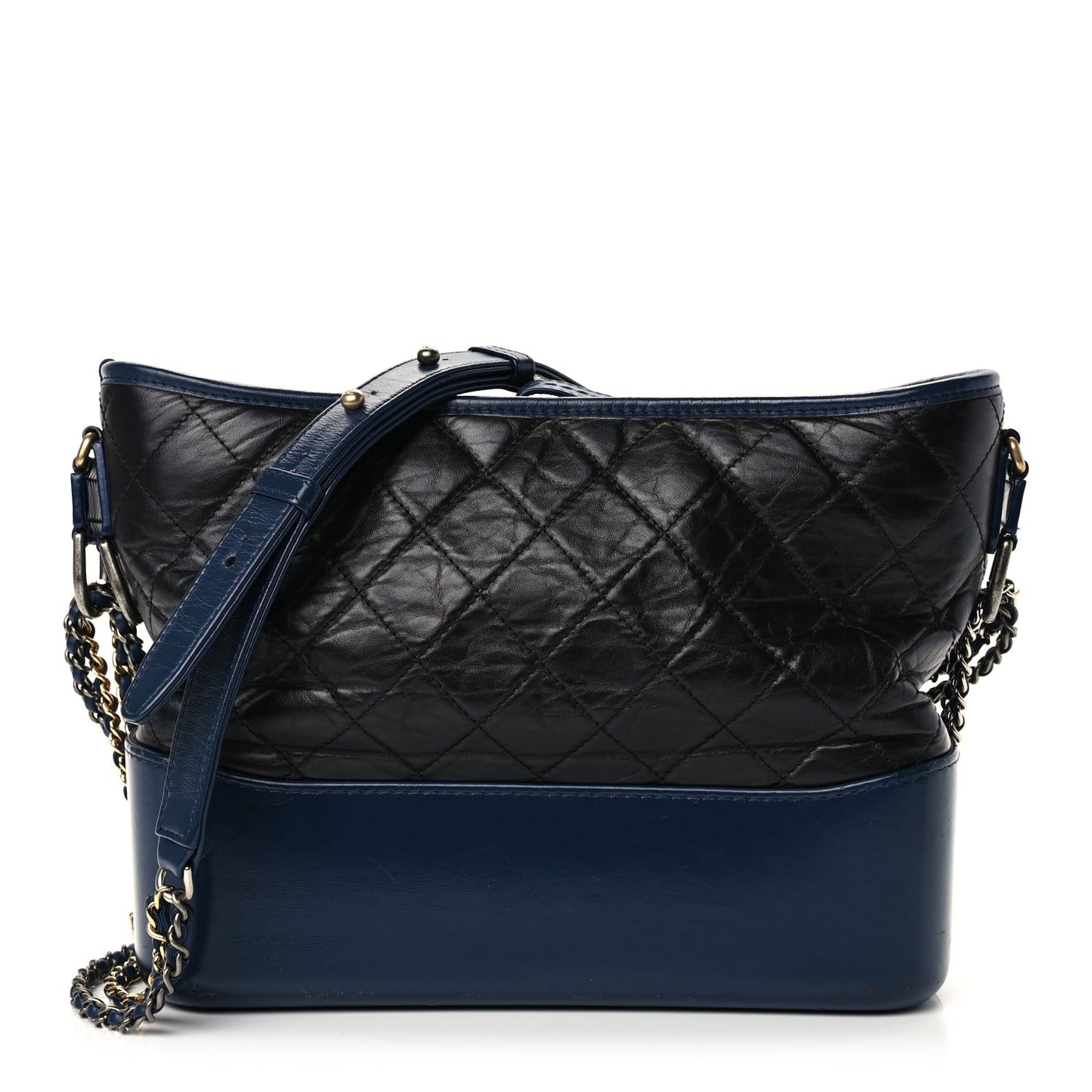 Aged Calfskin Quilted Medium Gabrielle Hobo Navy Black