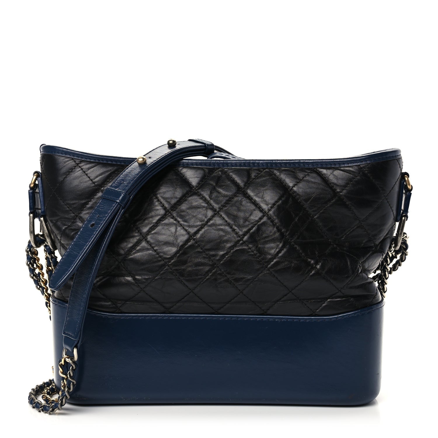 Chanel Aged Calfskin Quilted Medium Gabrielle Hobo Navy Black 1 of 12
