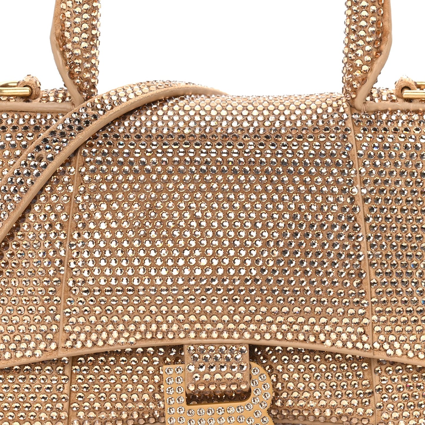 Strass Suede Hourglass Top Handle Bag XS Gold