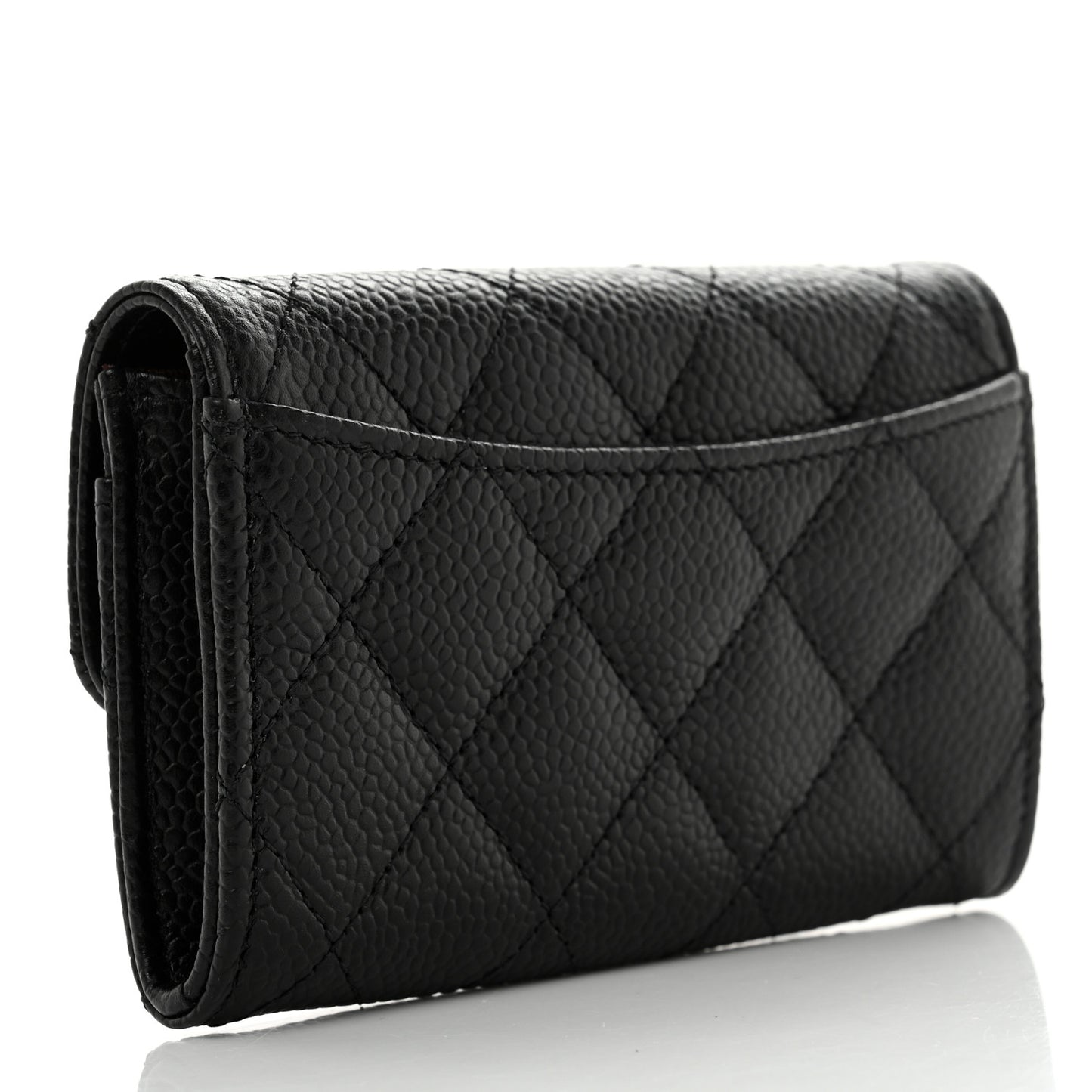 Caviar Quilted Flap Card Holder Wallet Black