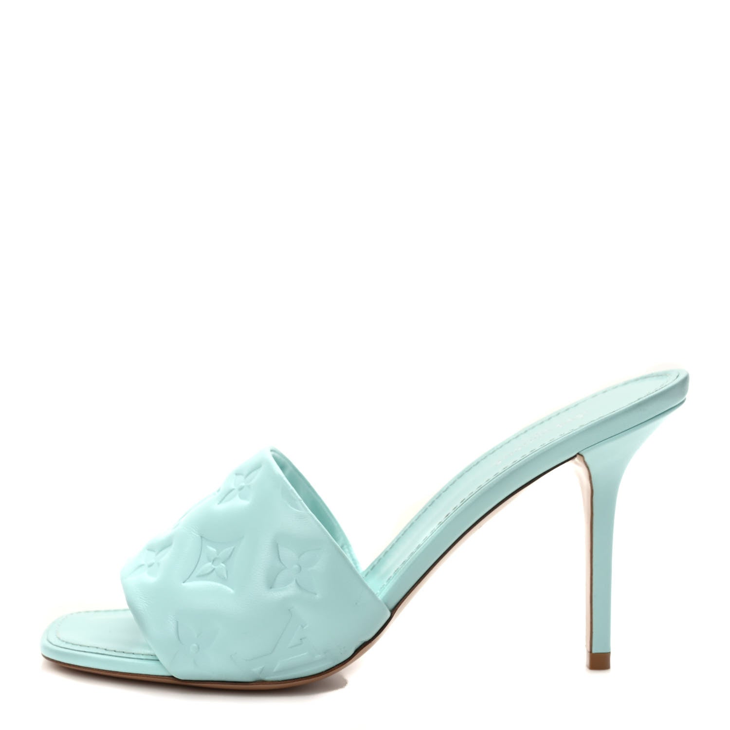 Louis Vuitton Lambskin Embossed Monogram Revival High Heel Mules 39 Light Blue 1 of 8