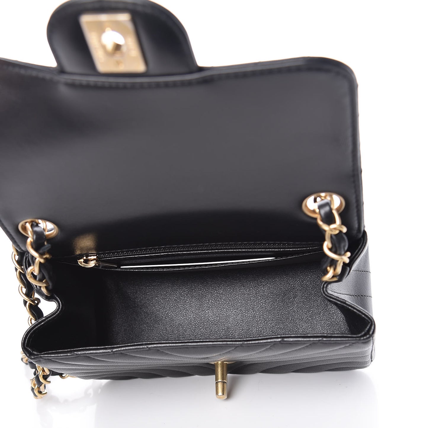 Lambskin Chevron Quilted Mini Square Flap Black