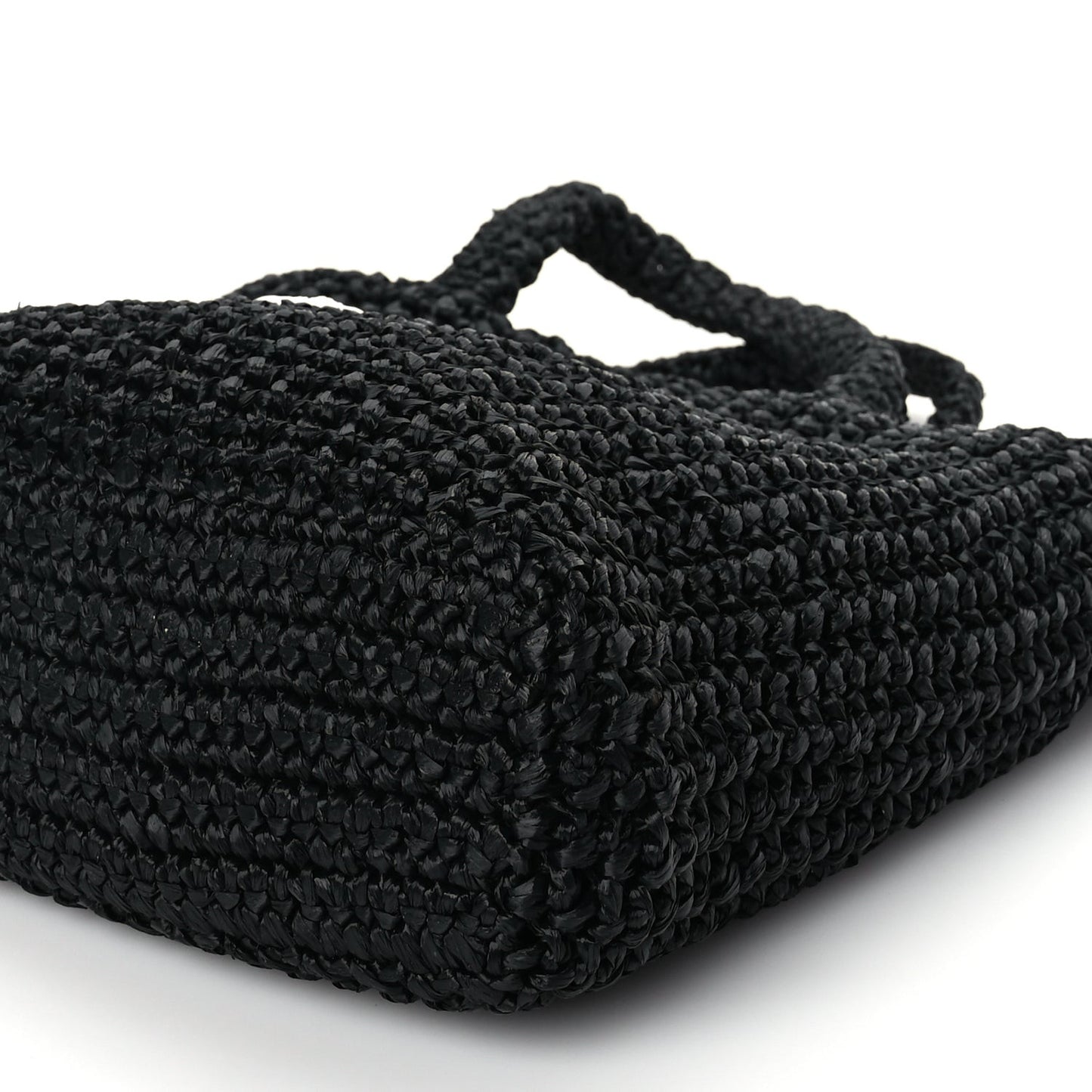 Yarn Raffia Effect Crochet Small Logo Tote Black