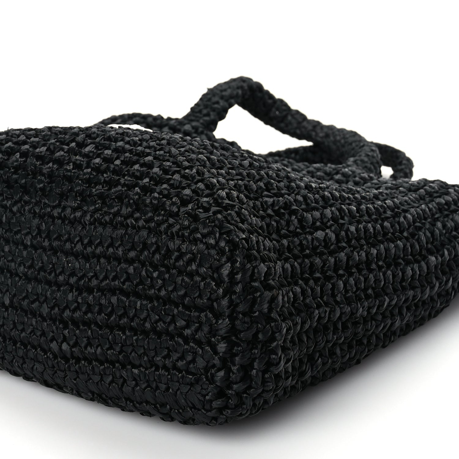Prada Yarn Raffia Effect Crochet Small Logo Tote Black 8 of 8