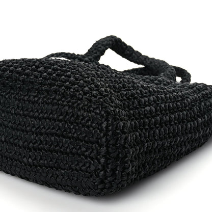 Prada Yarn Raffia Effect Crochet Small Logo Tote Black 8 of 8