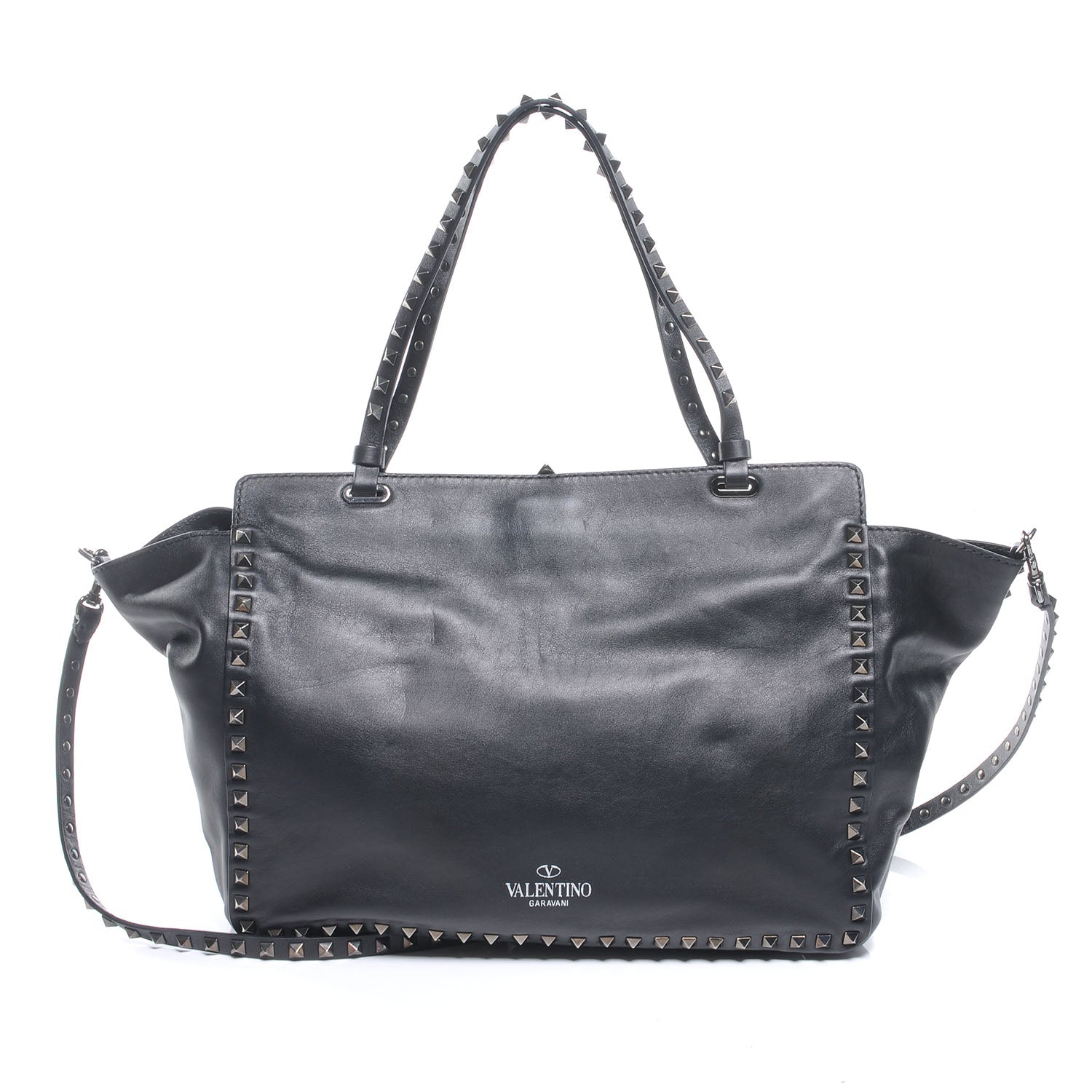 Valentino Garavani Vitello Crystal Medium Rockstud Tote Black 3 of 7