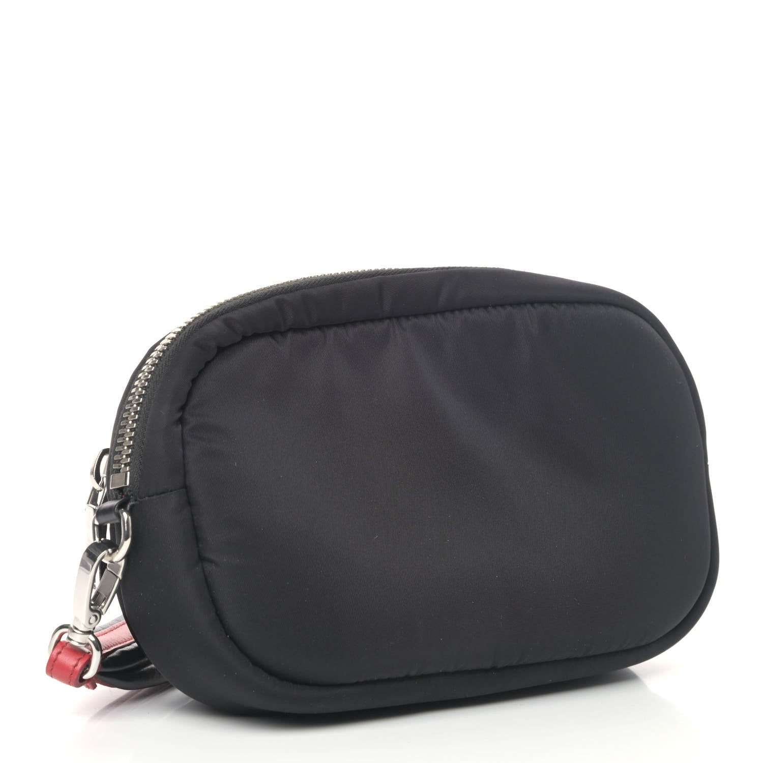 Prada Tessuto Nylon Double Pocket Wristlet Pouch Black Fuoco 2 of 4