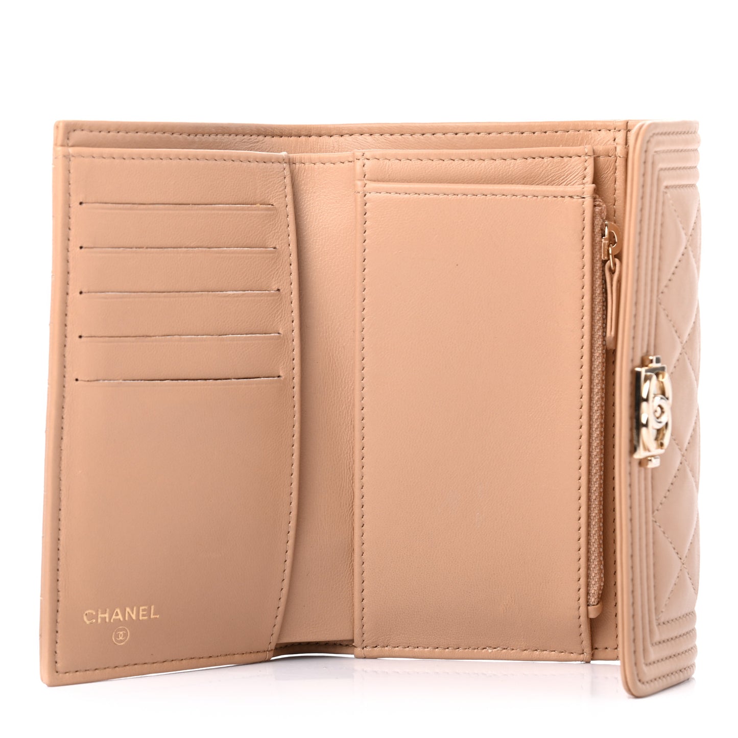 Lambskin Quilted Medium Boy Flap Wallet Beige