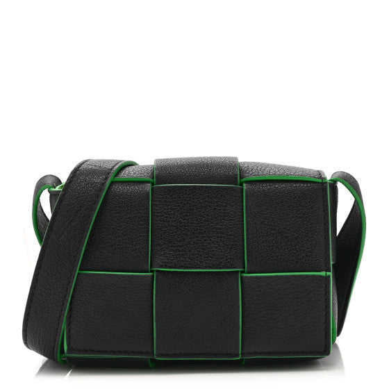 Bottega Veneta Lambskin Maxi Intreccio Candy Cassette Crossbody Bag Black Green 1 of 1