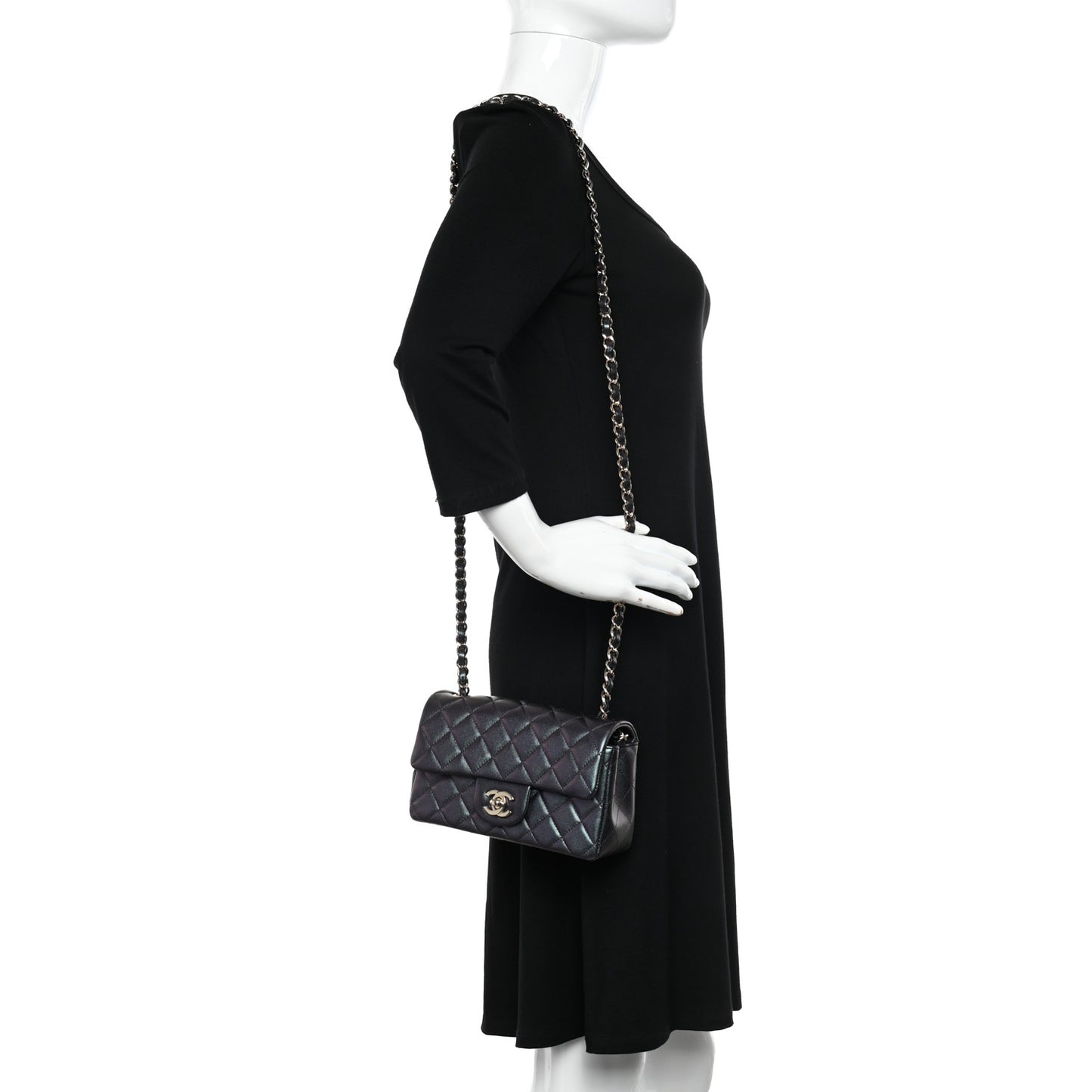 Iridescent Lambskin Quilted Mini Rectangular Flap Black