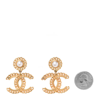 Chanel Metal Pearl CC Chain Drop Earrings Gold 2 of 5