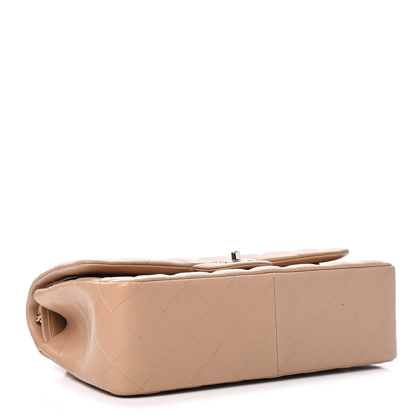 Caviar Quilted Jumbo Double Flap Beige