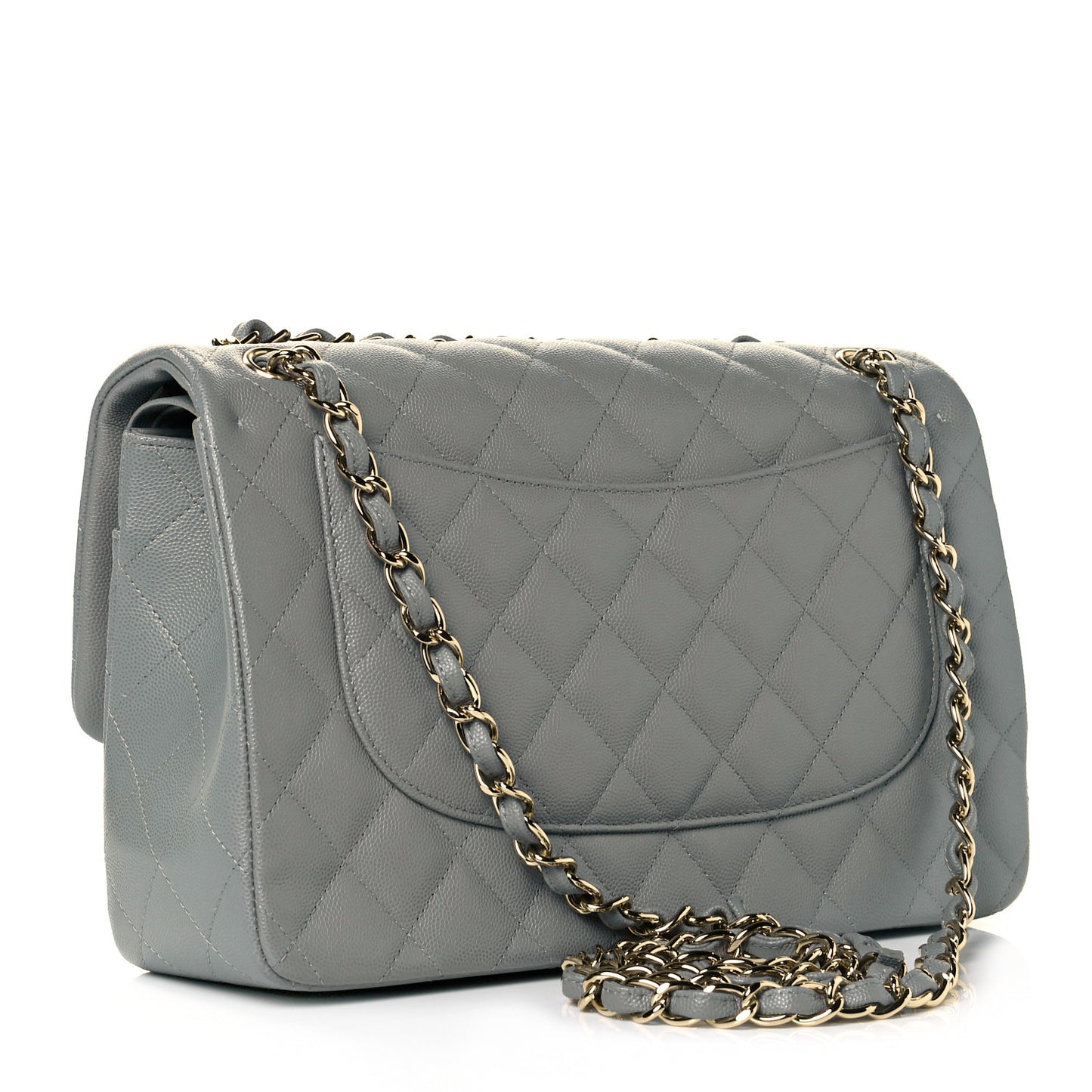 Caviar Quilted Jumbo Double Flap Grey