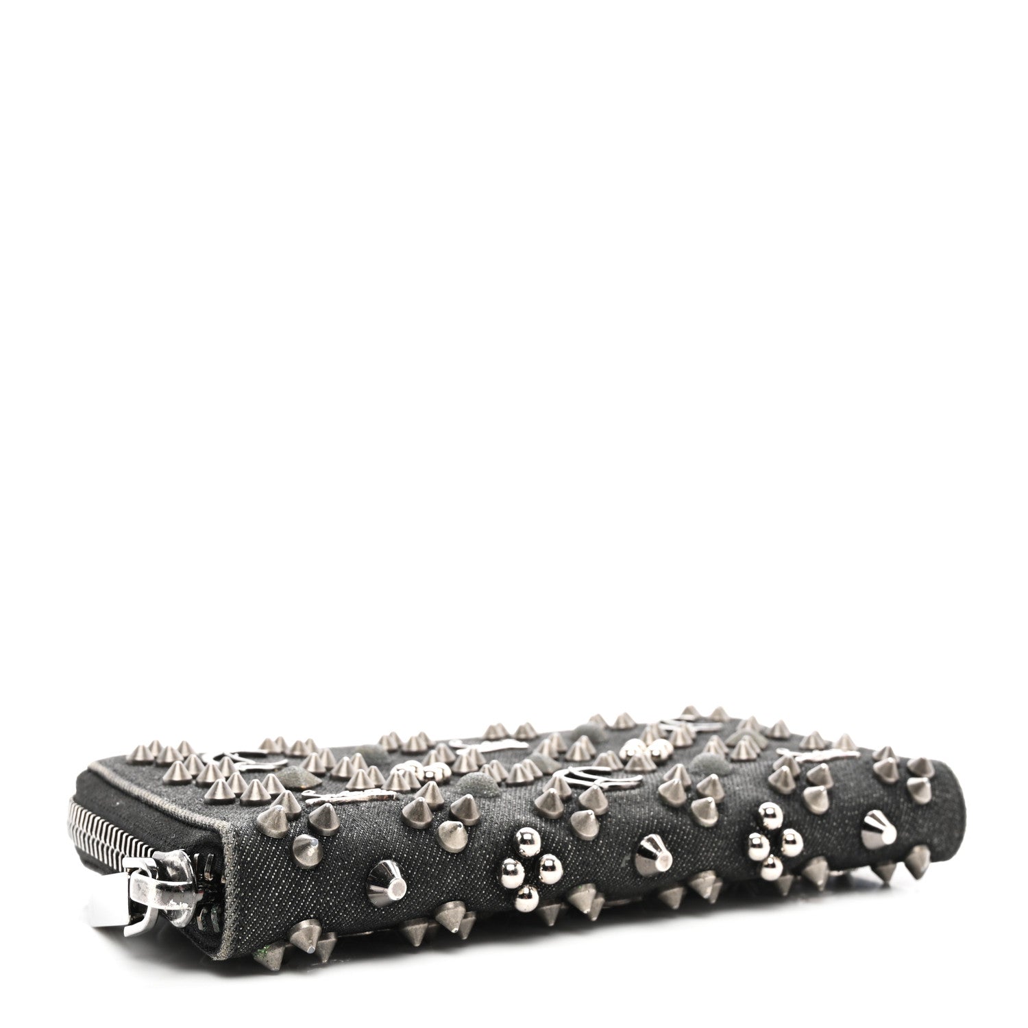 Christian Louboutin Denim Panettone Spiked Zip Around Wallet Black 4 of 6