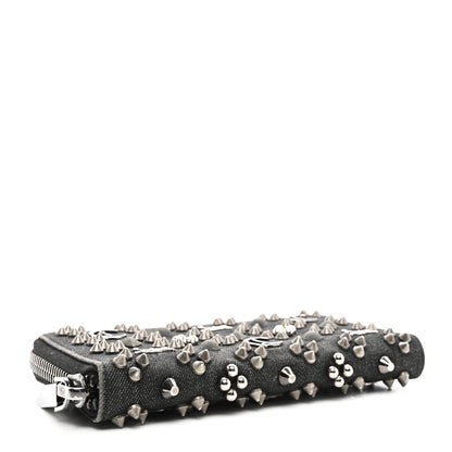 Christian Louboutin Denim Panettone Spiked Zip Around Wallet Black 4 of 6