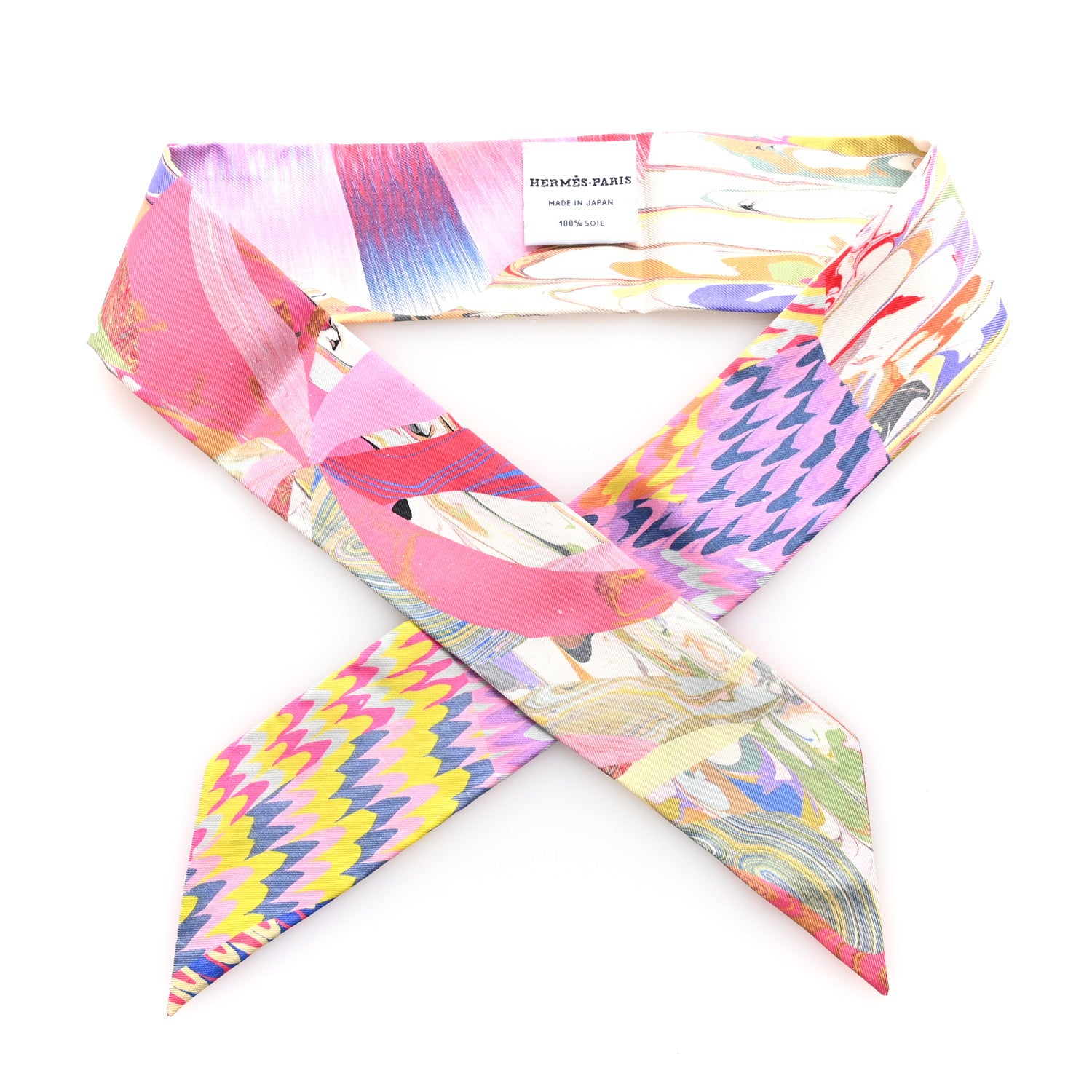 Hermes Silk Marble Silk Twilly Rose Vert Violet 1 of 4