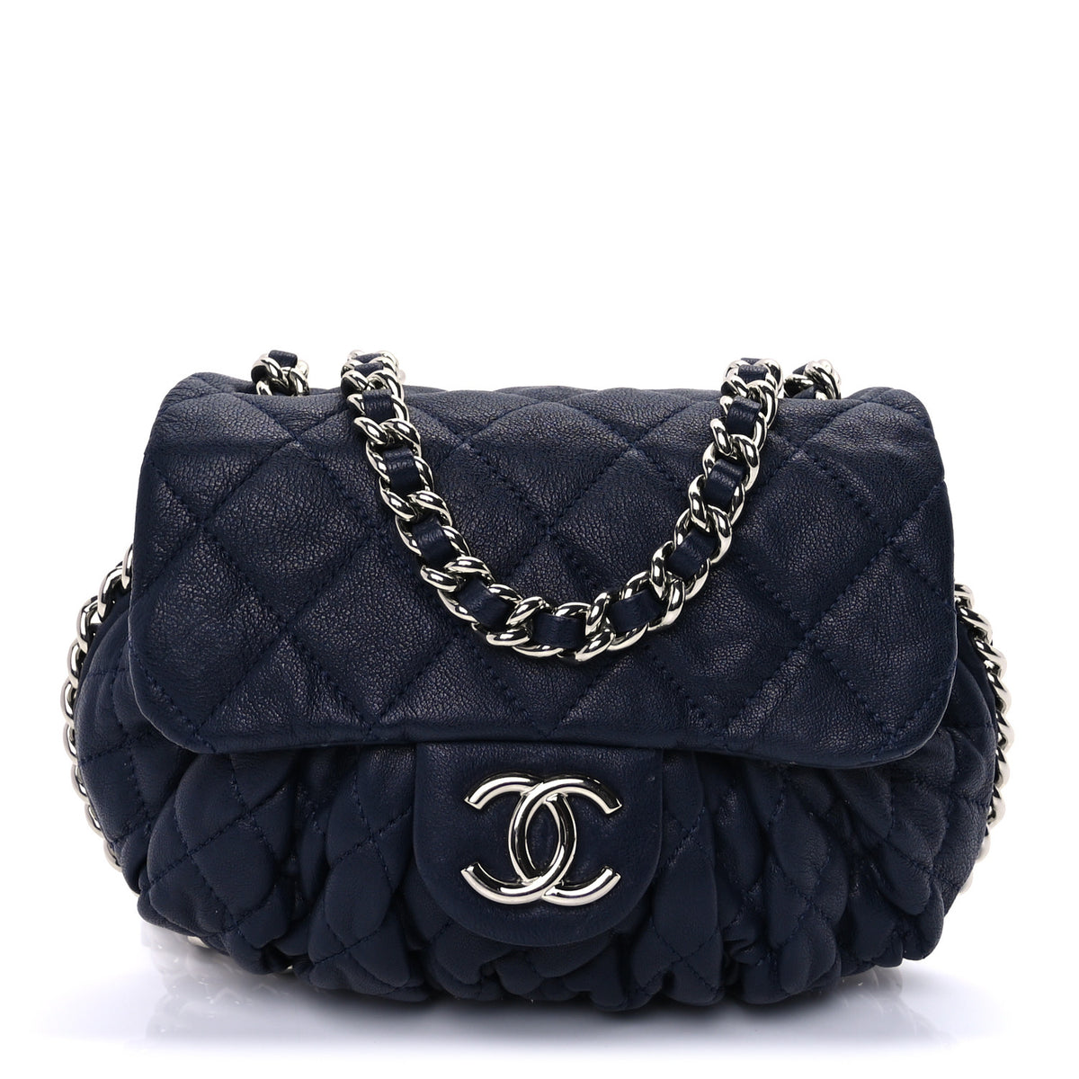 Washed Lambskin Quilted Mini Chain Around Flap Navy Blue