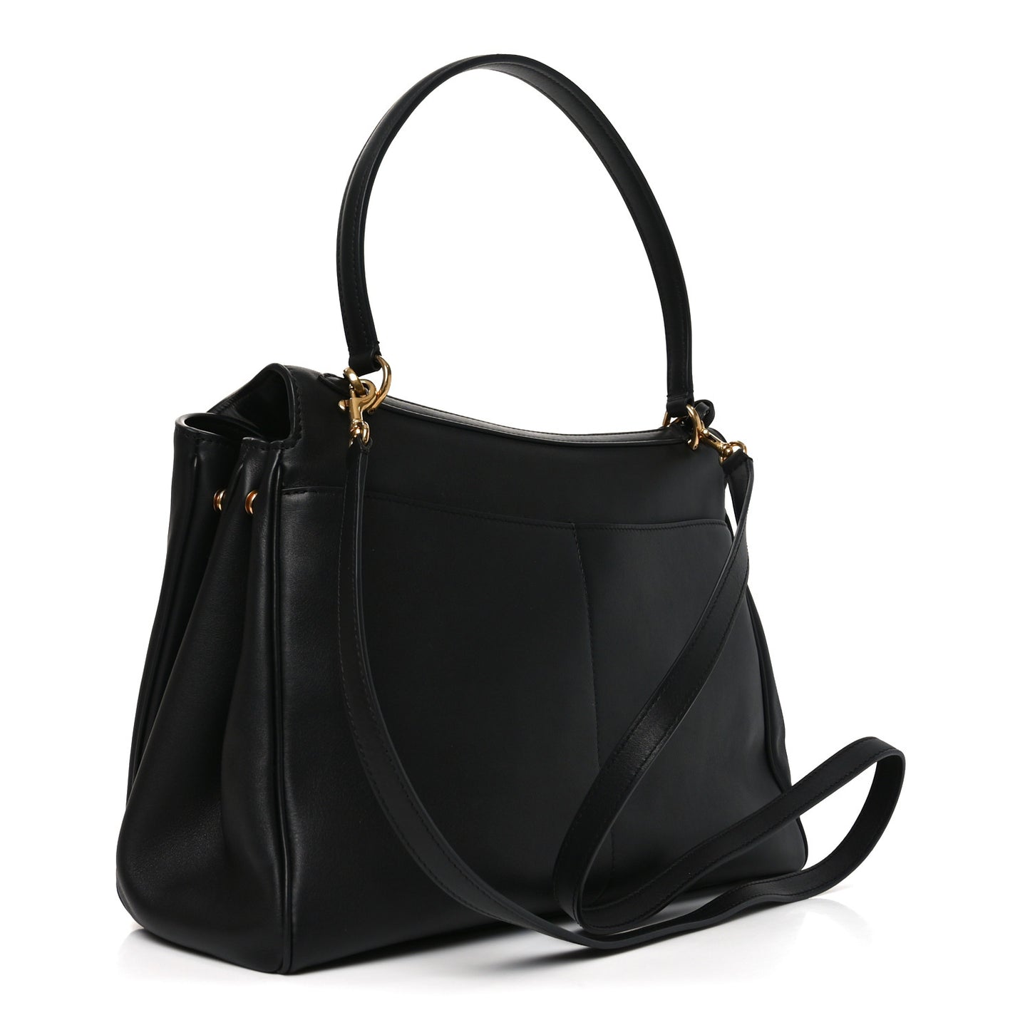 Natural Smooth Calfskin Medium Rodeo Top Handle Handbag  Black