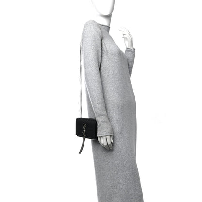 Saint Laurent Calfskin Crocodile Embossed Small Classic Monogram Kate Tassel Satchel Black 2 of 7