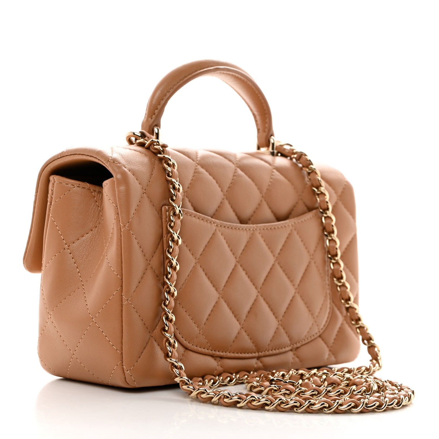 Chanel Lambskin Quilted Mini Top Handle Rectangular Flap Dark Beige 3 of 10