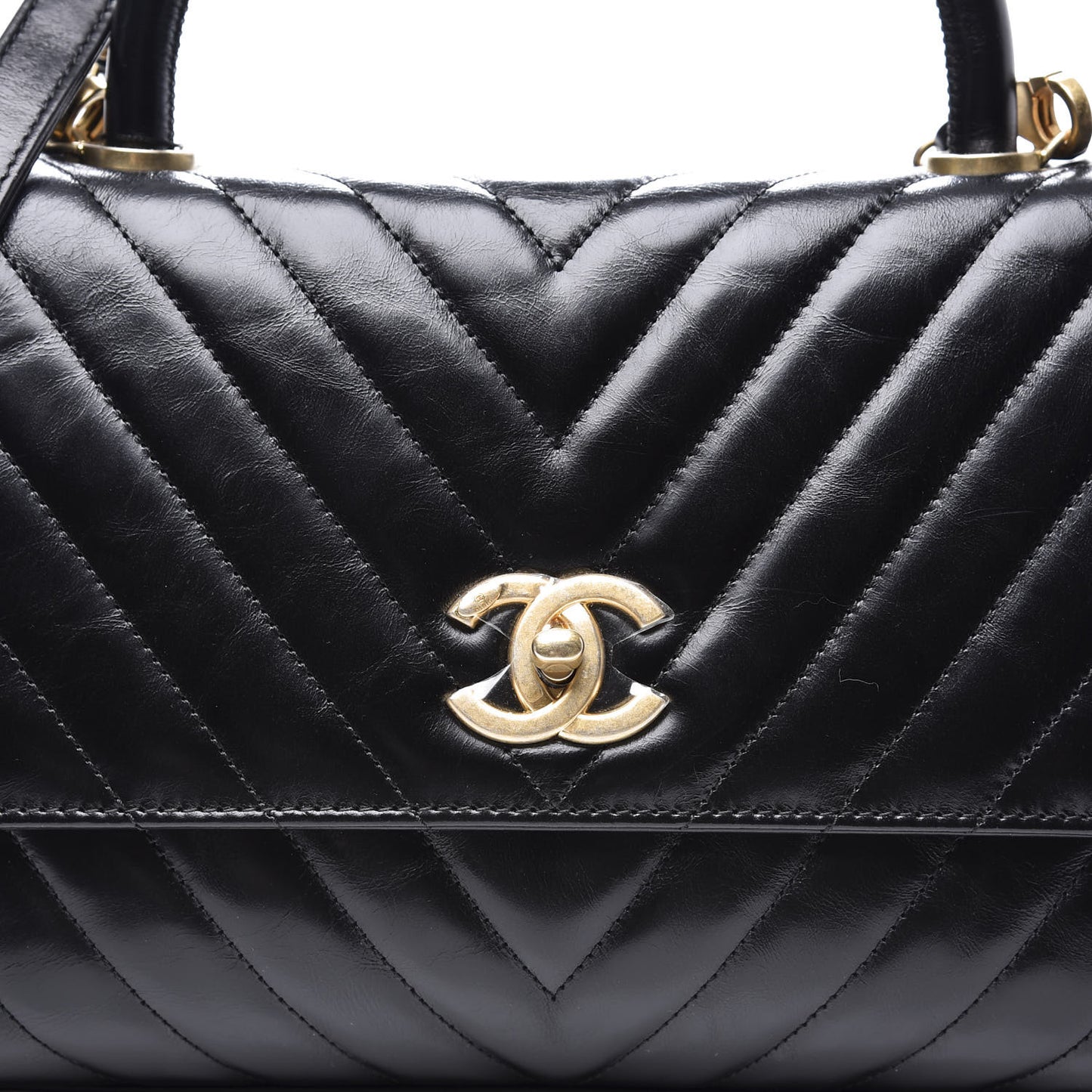 Calfskin Chevron Quilted Small Coco Handle Flap Black