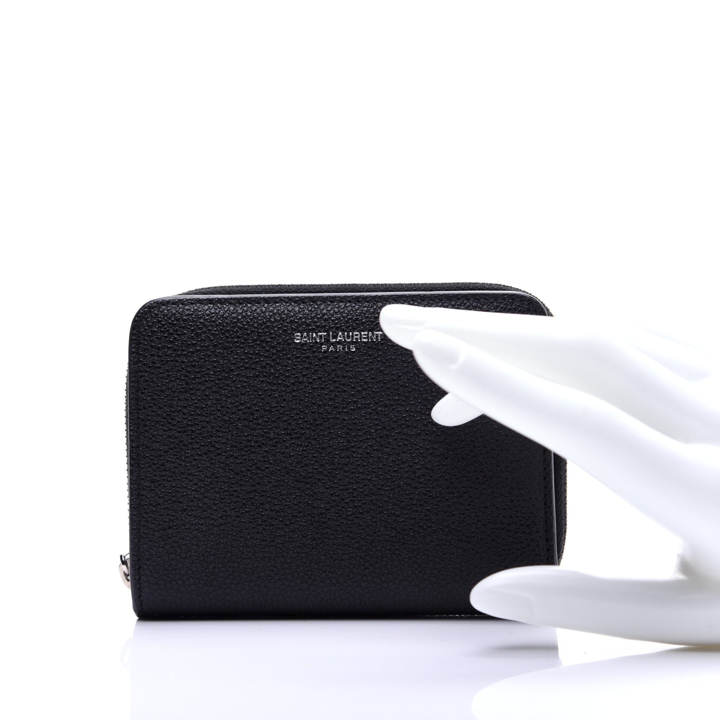 Grained Calfskin Rive Gauche Compact Zip Around Wallet Black