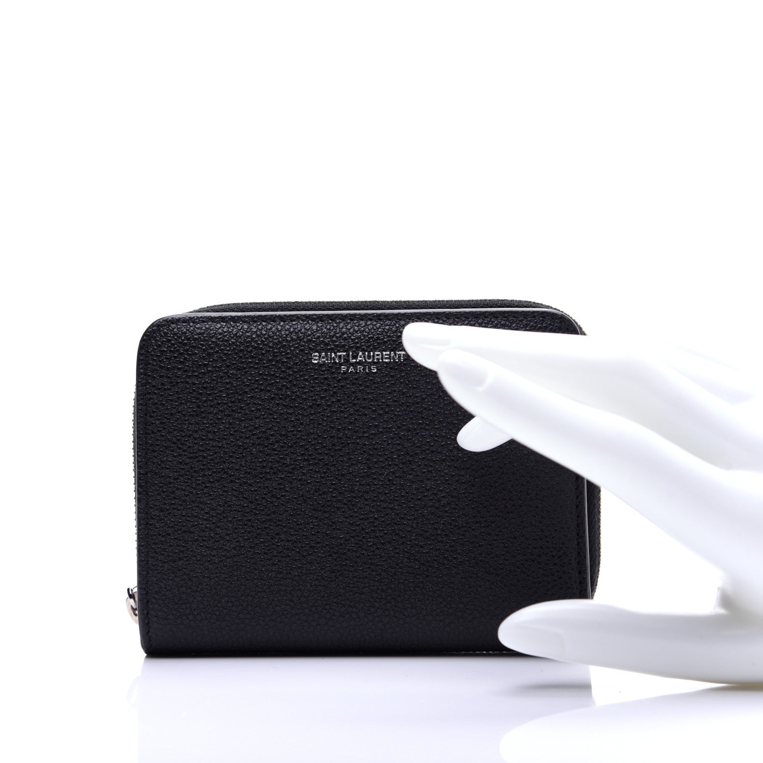 Saint Laurent Grained Calfskin Rive Gauche Compact Zip Around Wallet Black 2 of 11