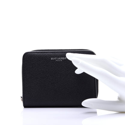 Saint Laurent Grained Calfskin Rive Gauche Compact Zip Around Wallet Black 2 of 11