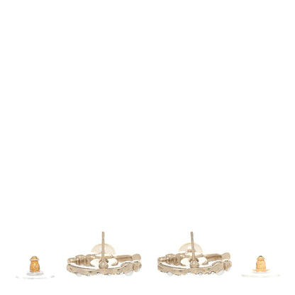 Chanel Crystal Pearl CC Drop Earrings Gold Pearly White 3 of 6