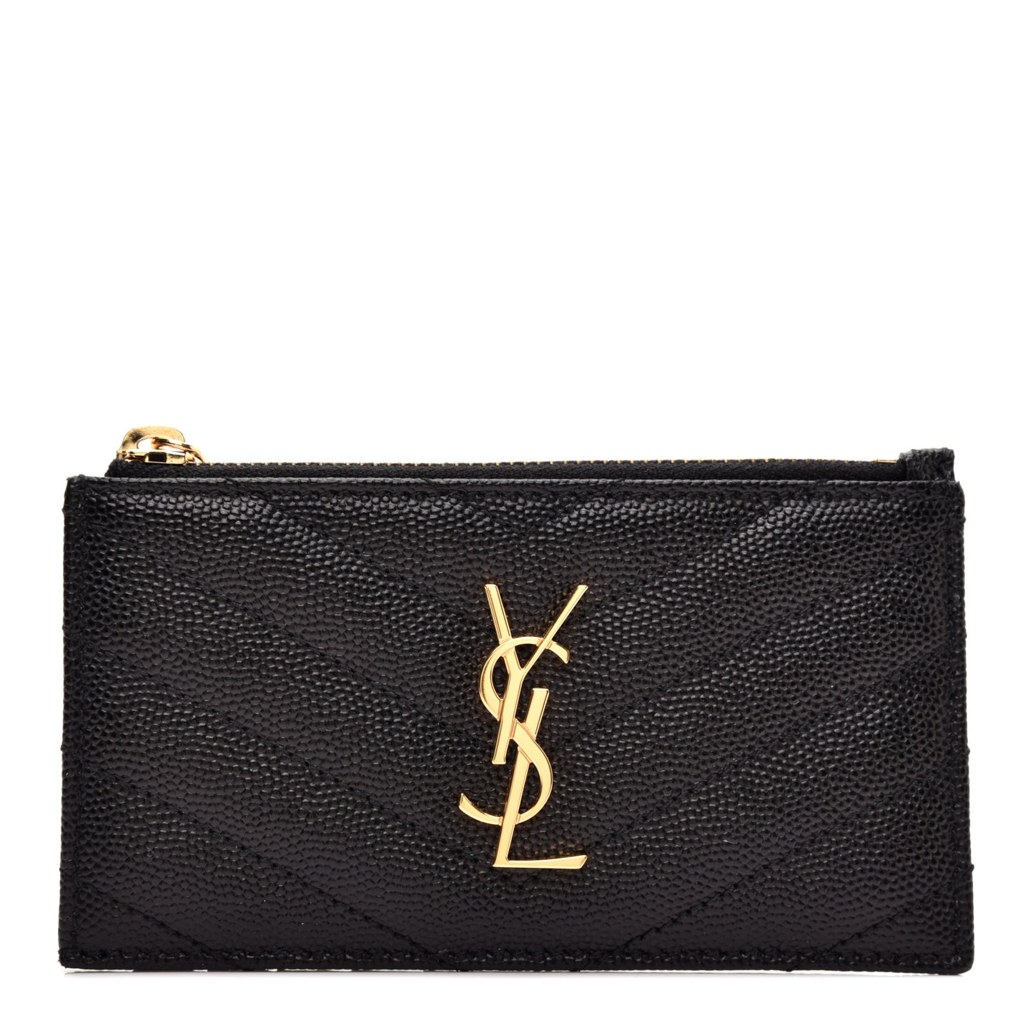 Grain De Poudre Matelasse Chevron Monogram Fragments Zippered Card Case Black