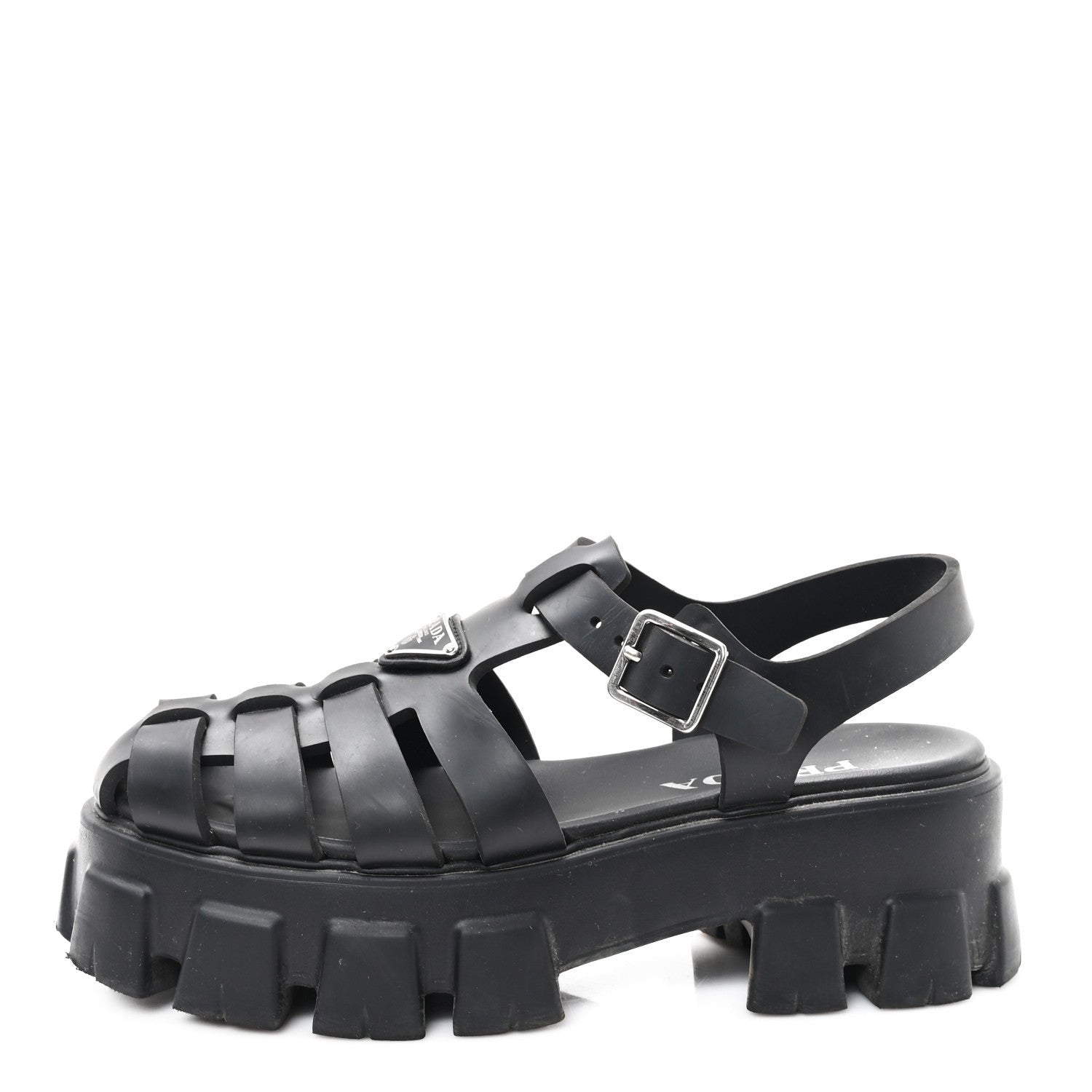 Prada Foam Rubber Triangle Logo Monolith 55mm Cage Sandals 39 Black 1 of 7