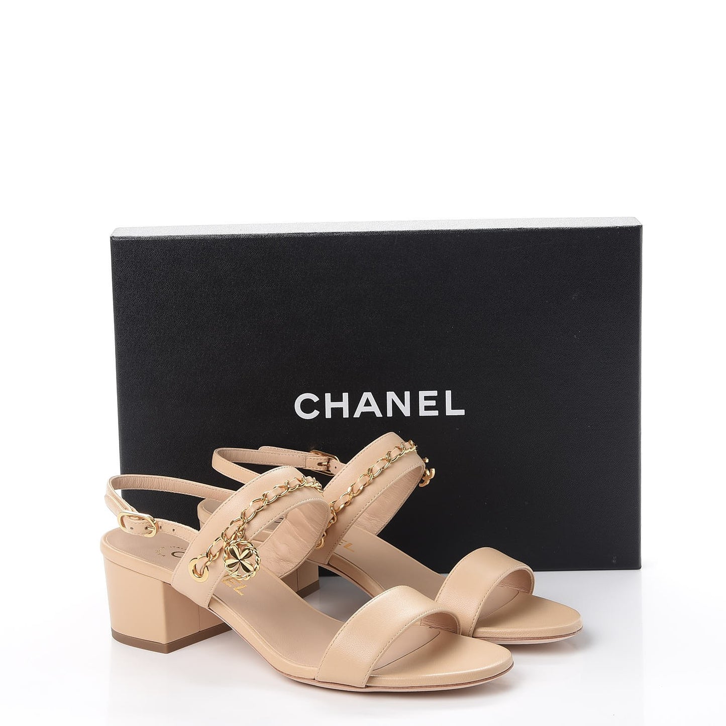 Lambskin Chain Sandals 38 Beige