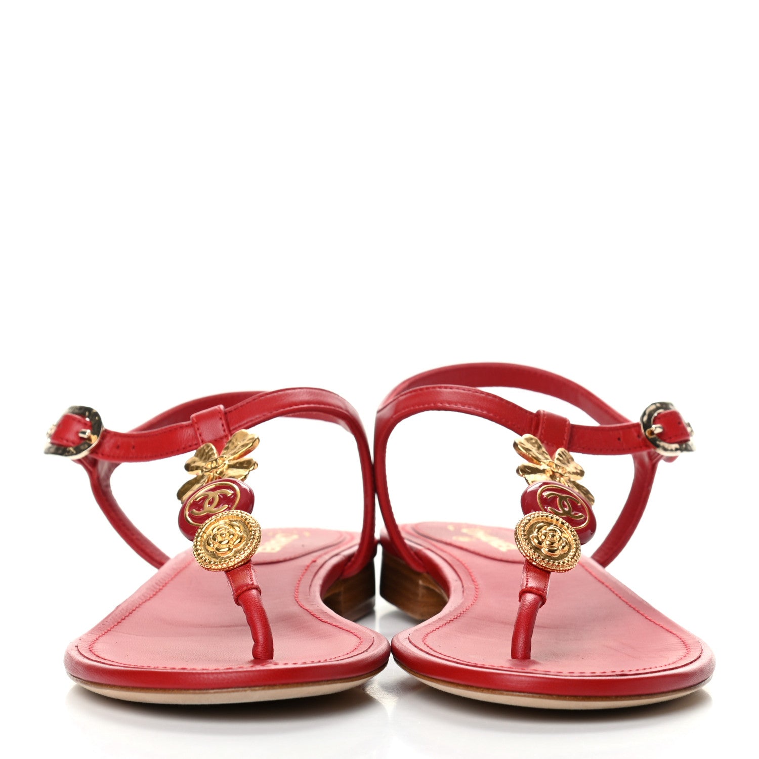 Chanel Lambskin Charm Thong Sandals 36 Red 2 of 8