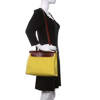 Hermes Vache Hunter Toile Herbag Zip 31 PM Lime Rouge H 2 of 15