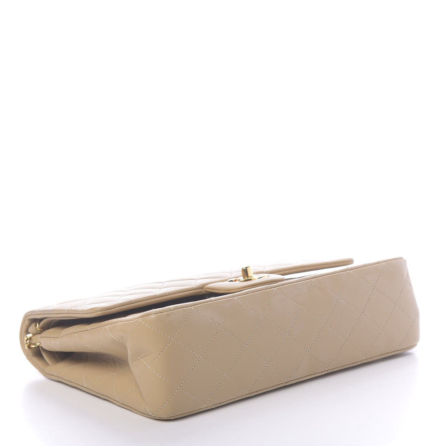 Lambskin Quilted Medium Double Flap Beige