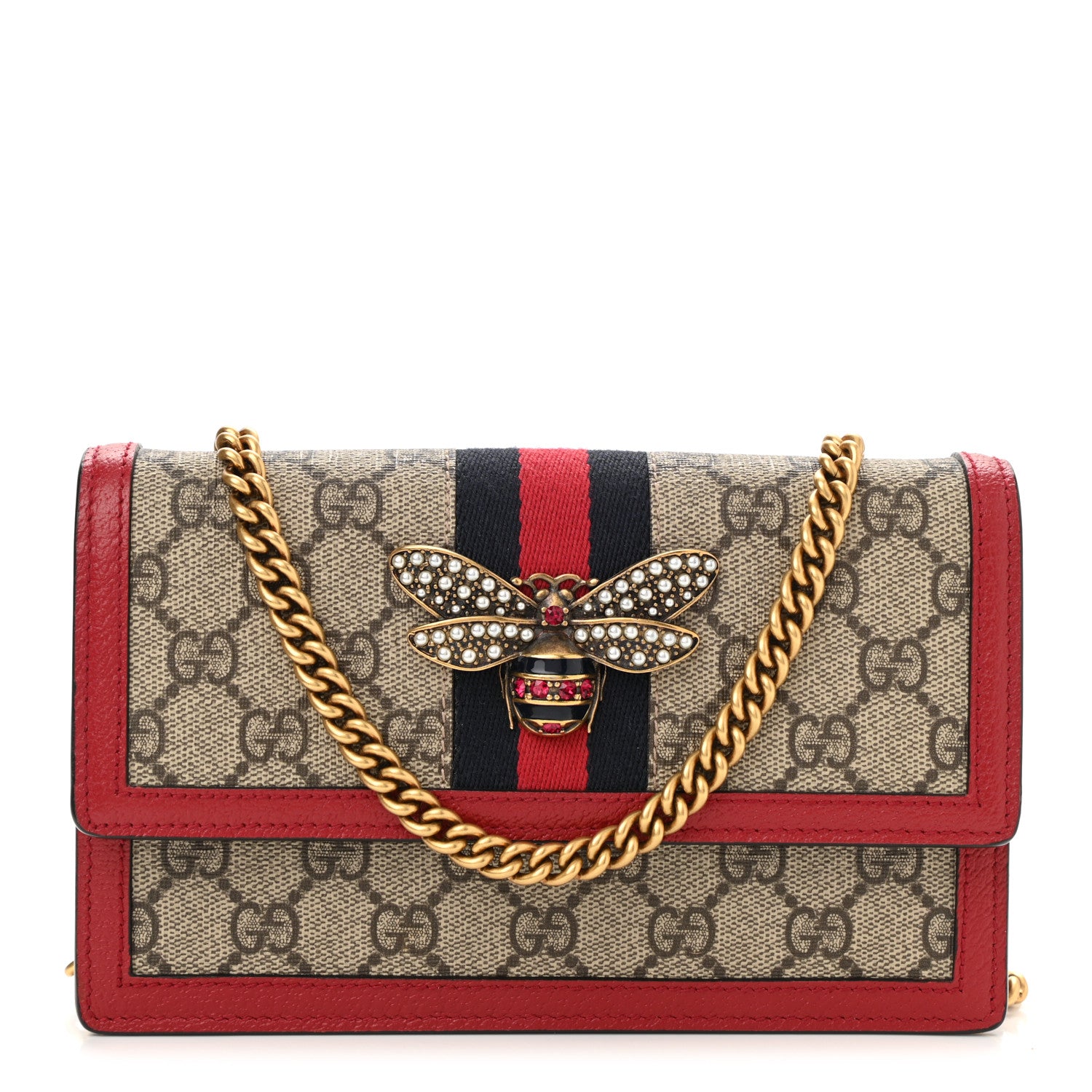 Gucci GG Supreme Monogram Web Queen Margaret Chain Wallet Red 1 of 9