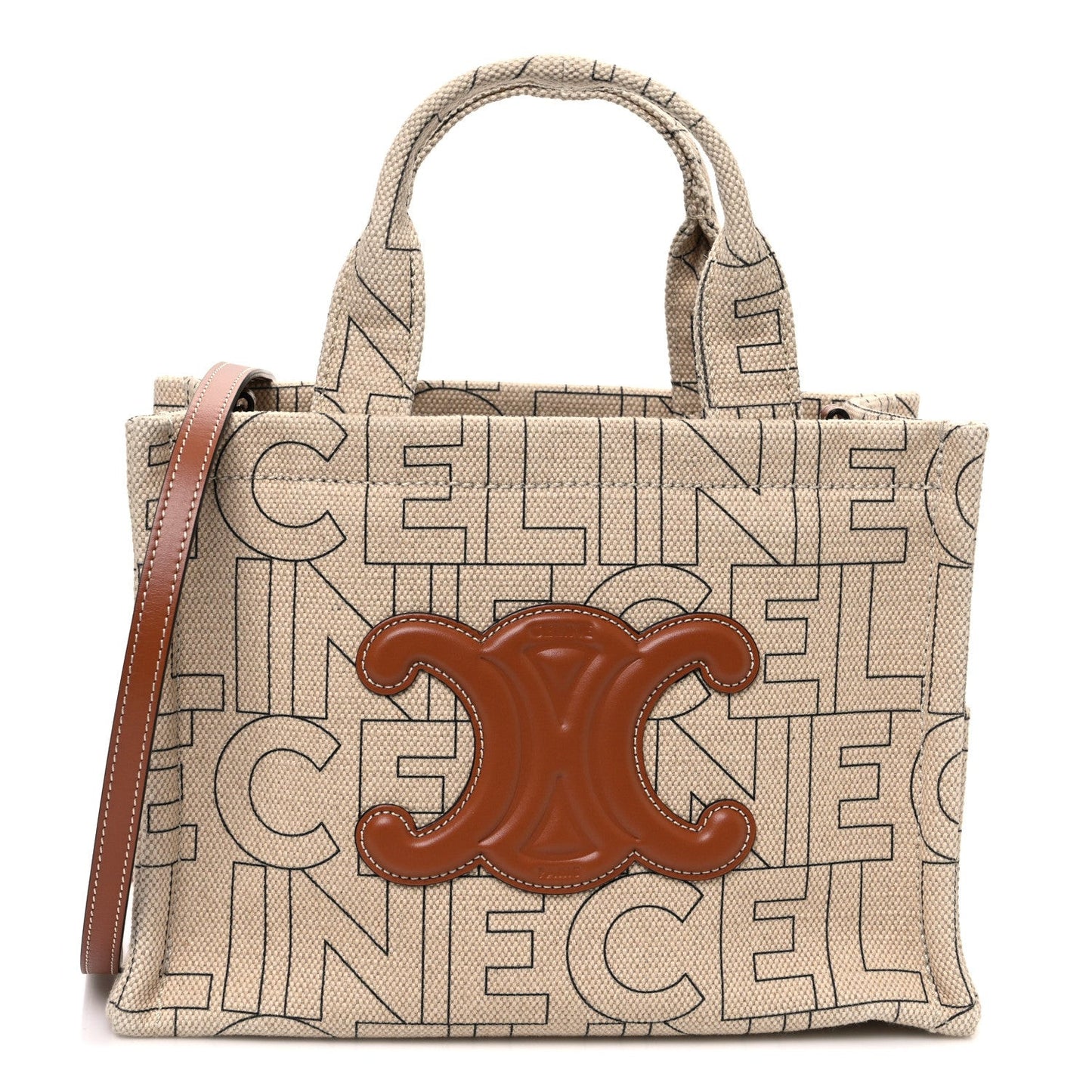 Canvas Calfskin All Over Print Small Cabas Thais Natural Tan